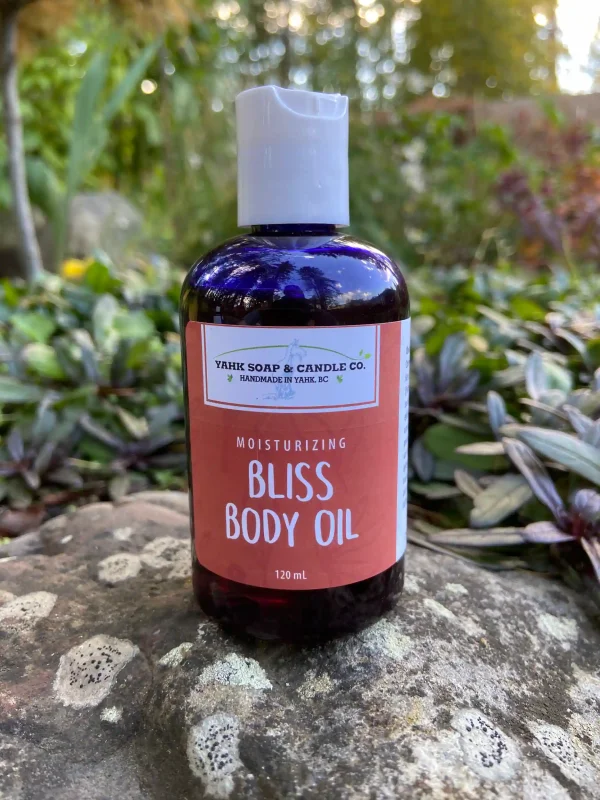Our moisturizing bliss body oil 120 ml bottle.